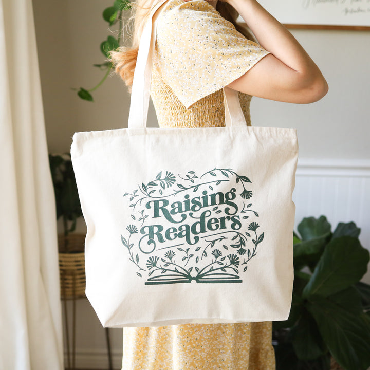 Raising Readers Zippered Library Bag in Dark Olive