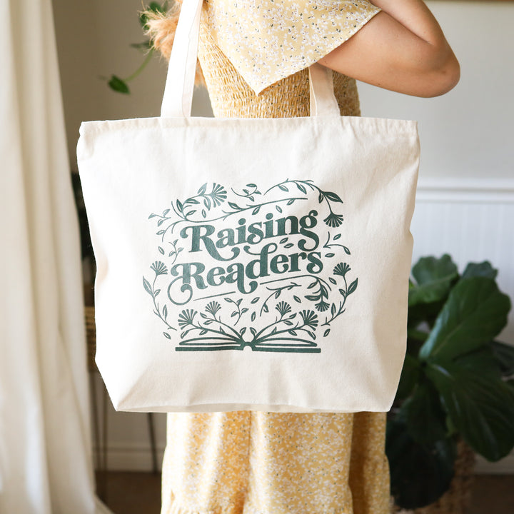 Raising Readers Zippered Library Bag in Dark Olive