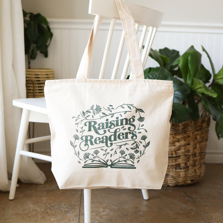 Raising Readers Zippered Library Bag in Dark Olive