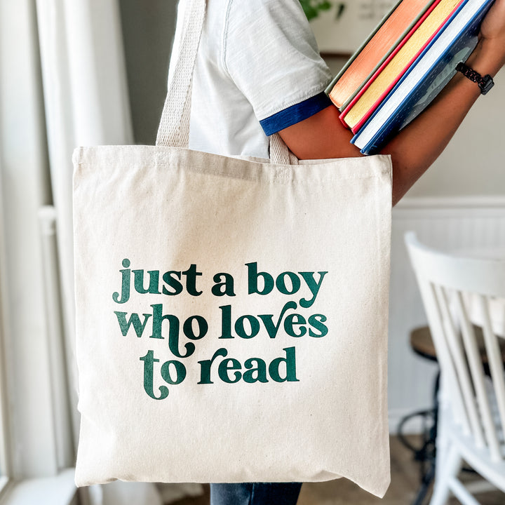 "Just a boy who loves to read" Tote Bag