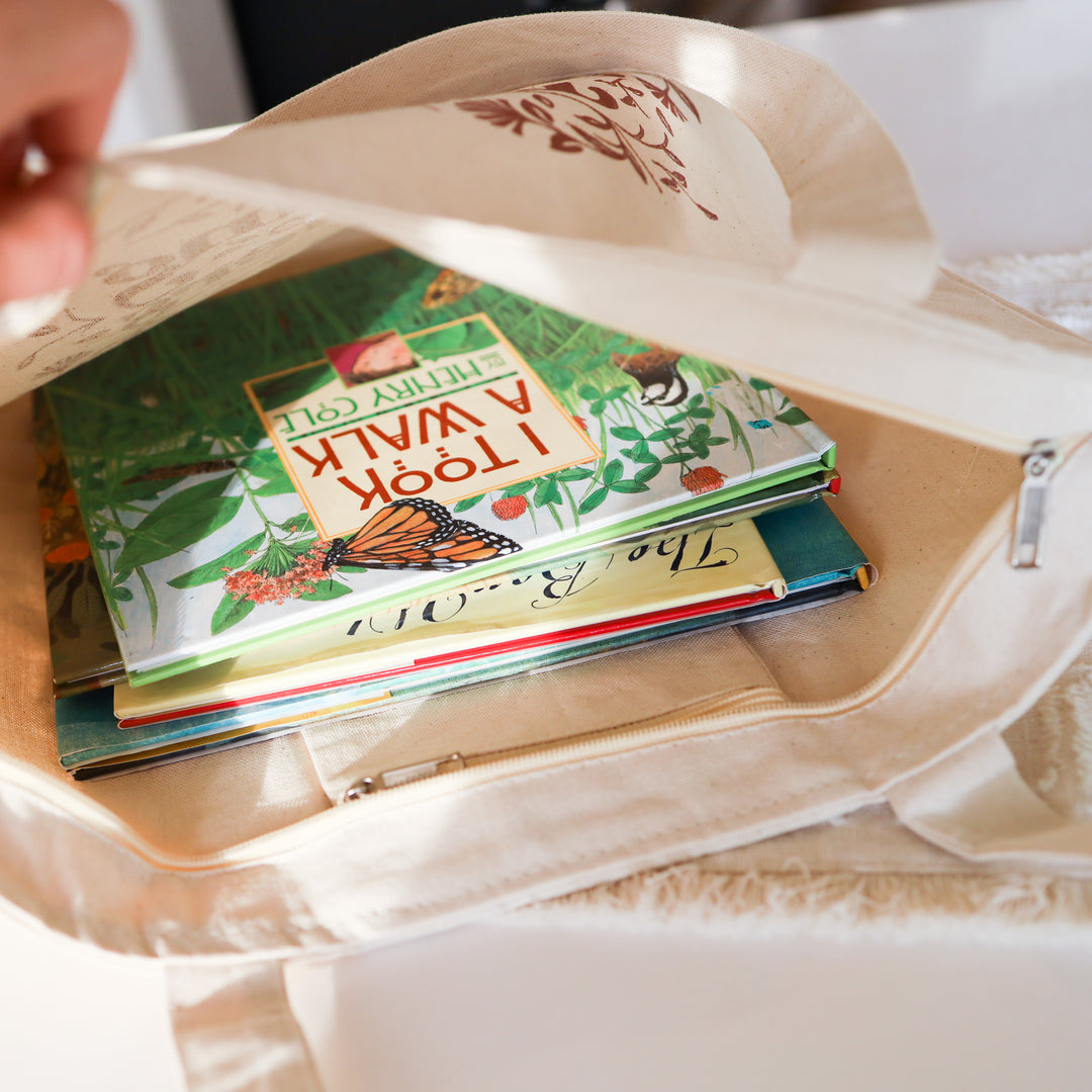 Raising Readers Zippered Library Bag in Terra Cotta